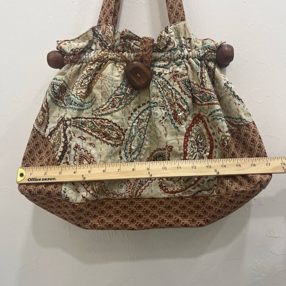World Market Boho Cottagecore Paisley Wood Accents Satchel Handbag Purse - Picture 5 of 12